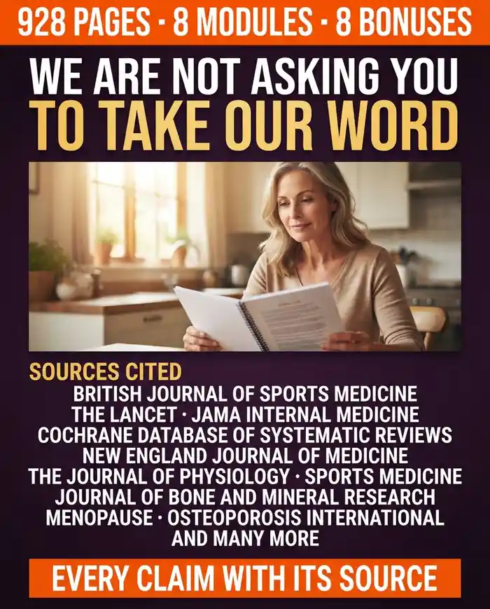 Sources cited: British Journal of Sports Medicine, The Lancet, JAMA Internal Medicine, Cochrane, New England Journal of Medicine, The Journal of Physiology, Sports Medicine, Journal of Bone and Mineral Research, Menopause and Osteoporosis International