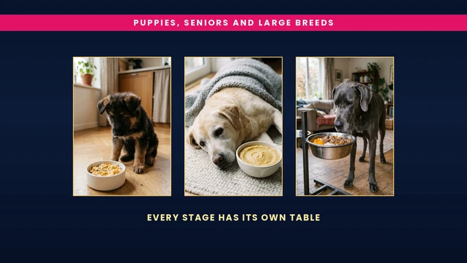 Puppies, seniors and large breeds: every stage has its own table
