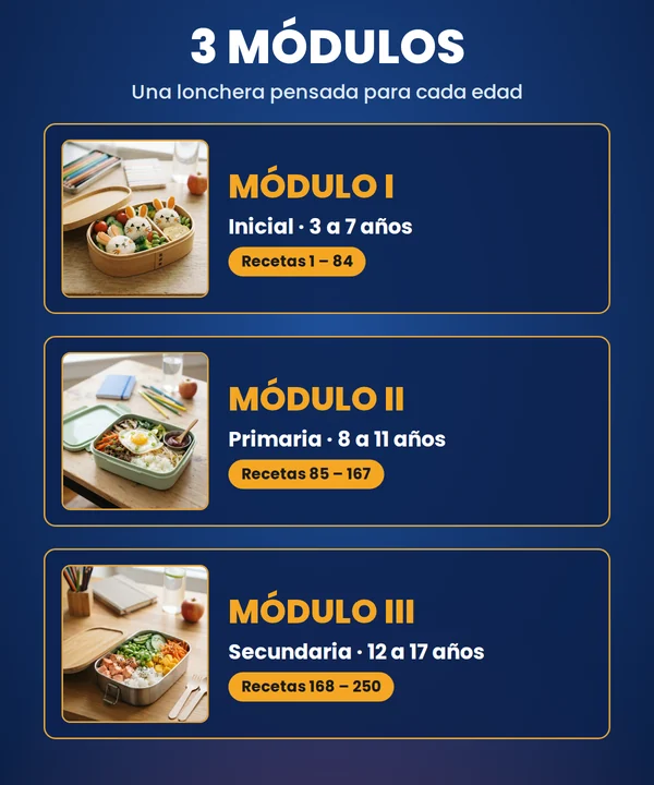 Los 3 módulos del recetario de loncheras escolares