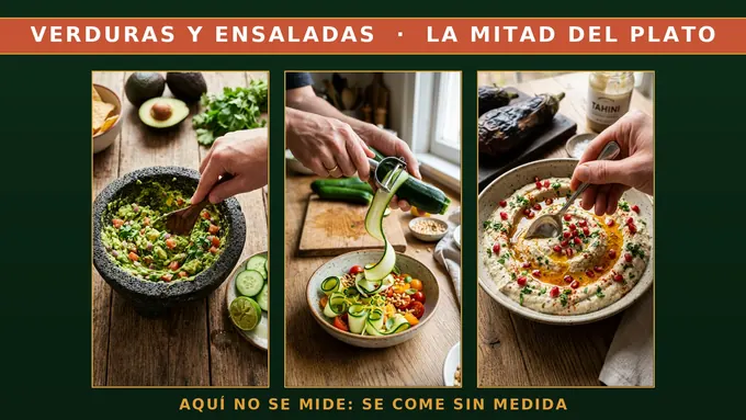 Verduras y ensaladas, la mitad del plato: aquí no se mide, se come sin medida