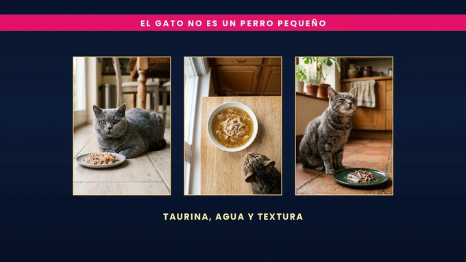 El gato no es un perro pequeño: taurina, agua y textura