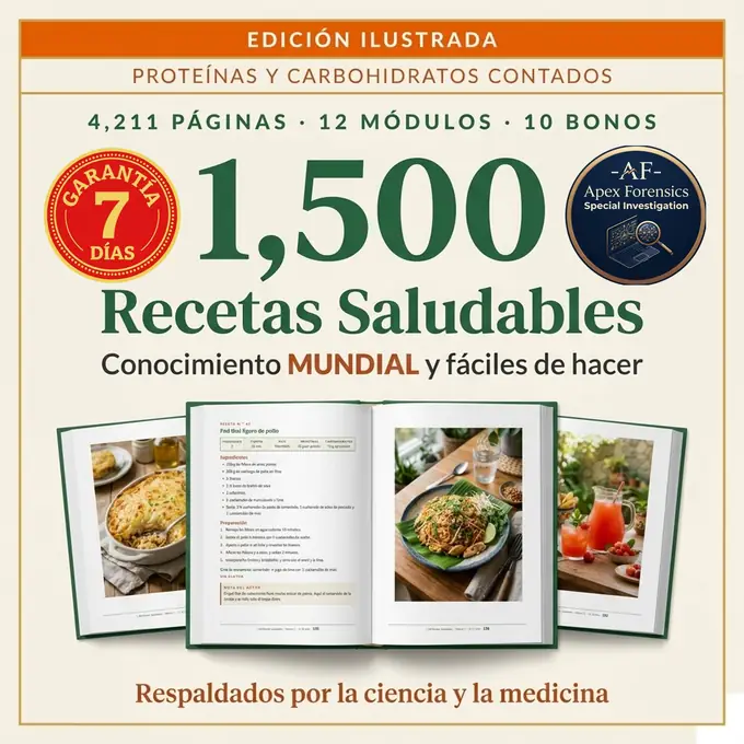 1,500 Recetas Saludables Ilustradas, 4.211 páginas, 12 módulos y 10 bonos